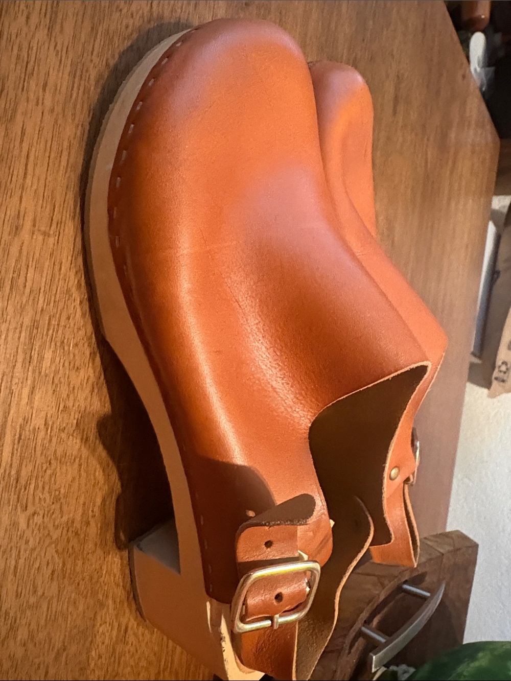Bryr Leather Clog Mules in Cognac Tan 40